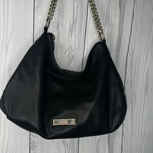 Vintage DKNY Black Leather Hobo Bag Soft Gold Handbag Y2K